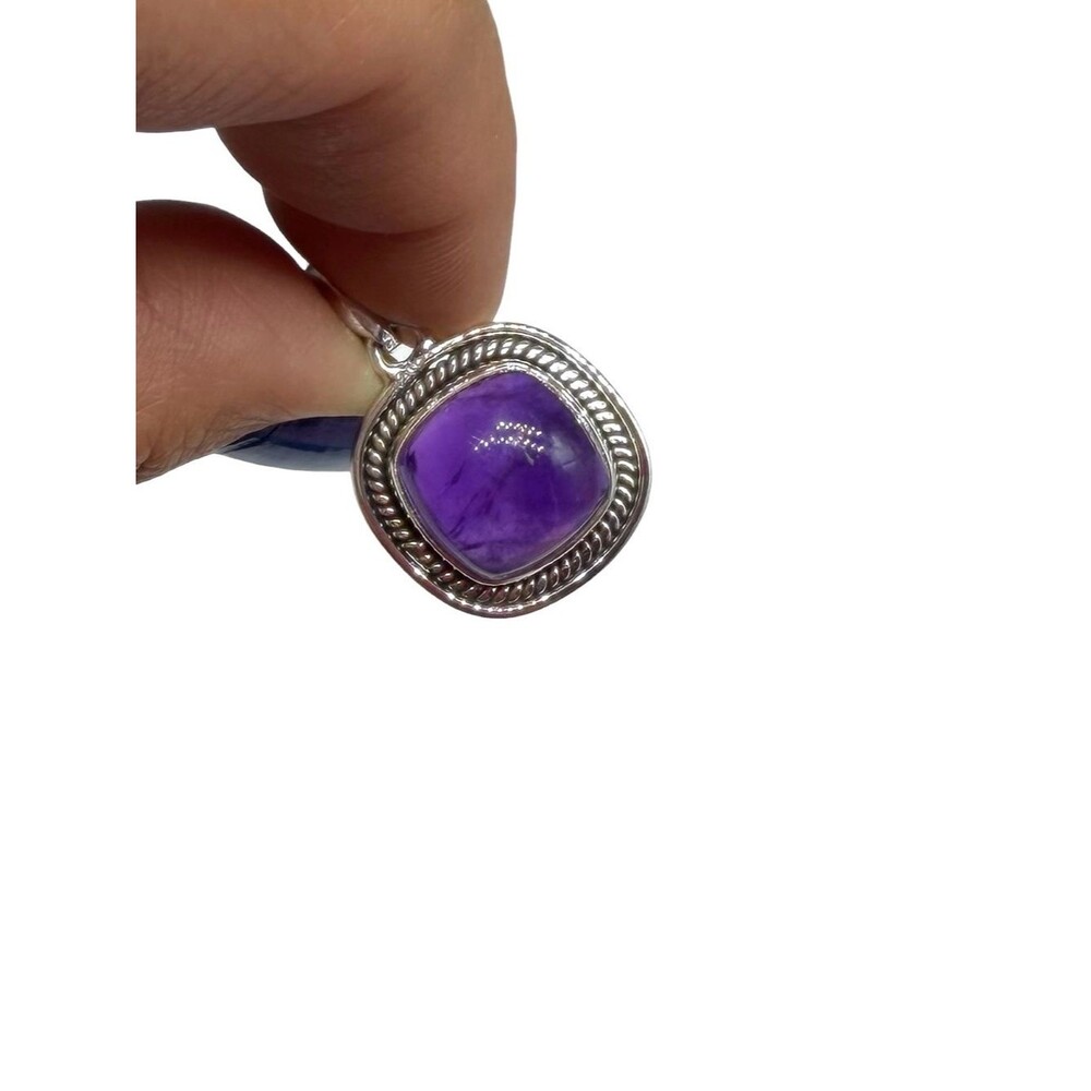 Amethyst Necklace Pendant Solid 925 Sterling Silver Cushion Cut Purple Stone